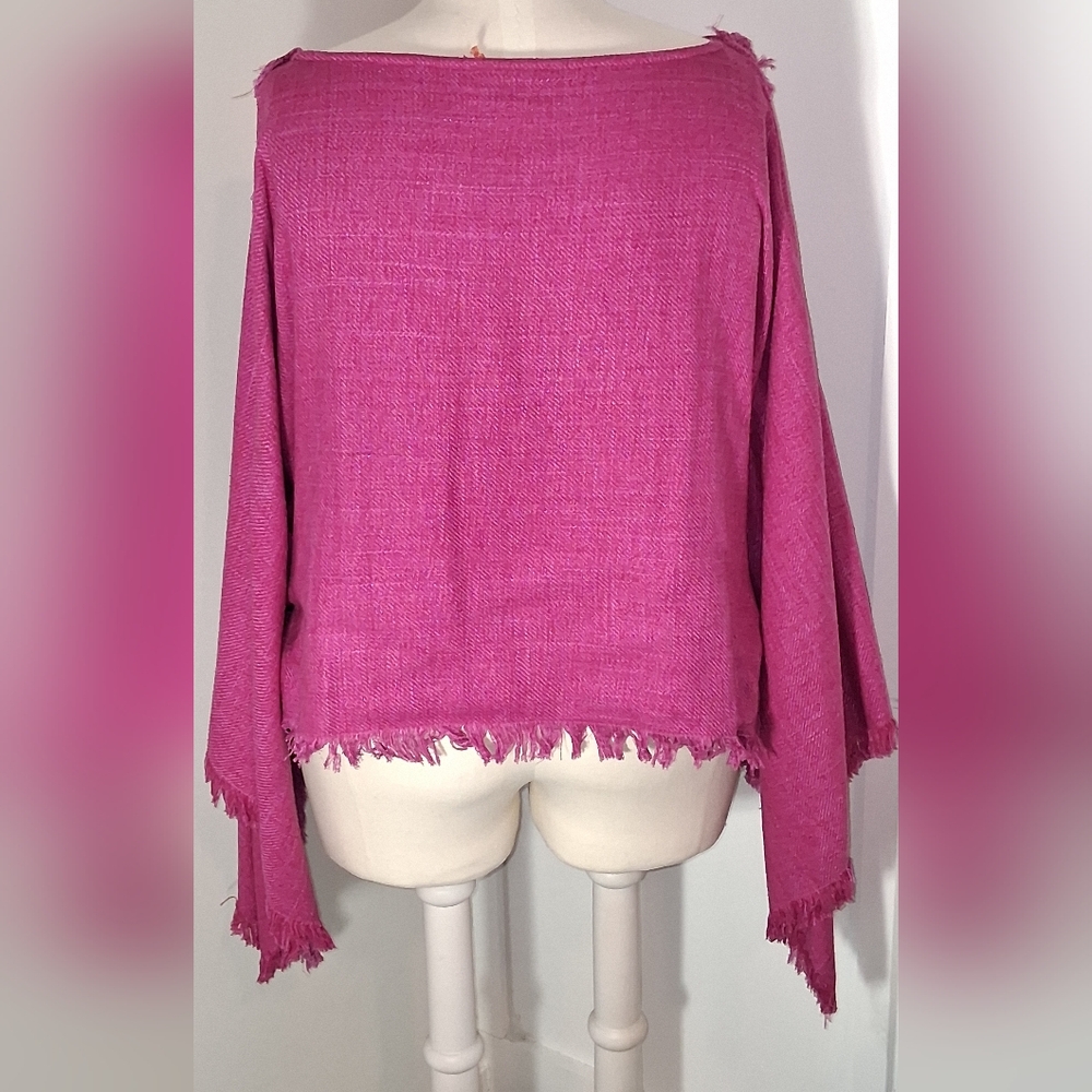 V By Eva Bright Pink Silk Blend Fringe Trim Poncho Sz 2X/3X NWT
